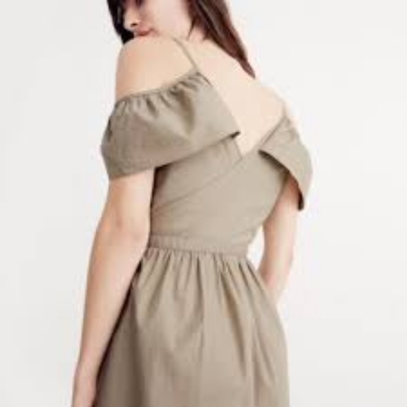 Madewell Khaki Cold Shoulder Ruffle Dress - Picture 2 of 8